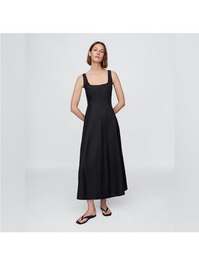 Gap black linen maxi dress,  square neckline,  smock back
